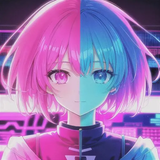 Prompt: Anime girl, Manga, Vaporwave, Glitch core, bright colors, neon colors, manga cover, aesthetic, filter