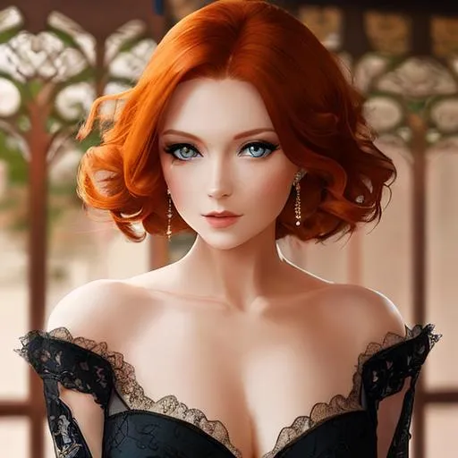 Prompt: Elegant lady with ginger hair and amber eyes