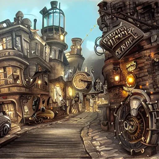 Prompt: steampunk road