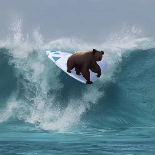 Prompt: Bear surfing