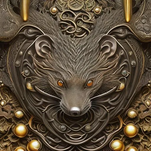 Prompt: Insanely Detailed Japanese Mon of a Mongoose, On a black Sash, Brown and Dark Green Colors, Intricately Detailed, Hyperdetailed, Legend of the Five Rings, Hyperrealistic, 4K, 8K resolution, 3D shading, beautiful, Asian Aesthetic, L5R, Anciant Japanese