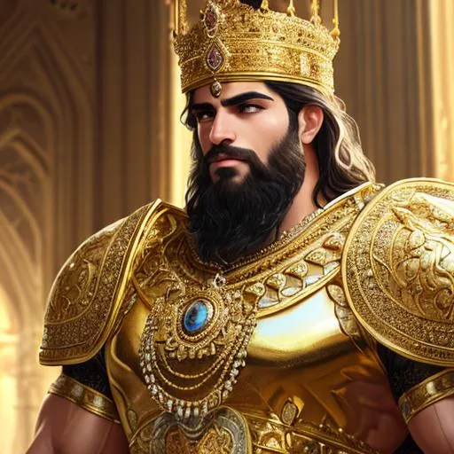 Prompt: beautiful photograph of most beautiful fictional, Persian King, goodnes, muscle, heavenly, royal, White and golden, extremely, detailed environment, detailed blur background, intricate, detailed skin, natural colors , professionally color graded, photorealism, 8k, moody lighting.