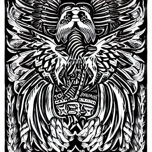 Prompt: Tribal two headed eagle black and white