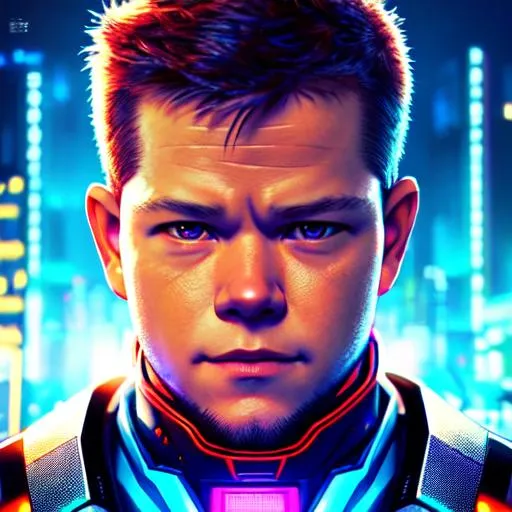 Prompt: a highly detailed portrait of a kpop idol mecha man ((Matt Damon)) in spiked cyberpunk bioarmor trending on artstation by yoshitake amano, holographic undertones, 3 d cg, octane rendered, futuristic, 2 k aesthetic, dramatic lighting, 4 k, highly saturated colors