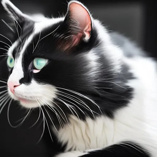 Prompt: black and white cat with stripes