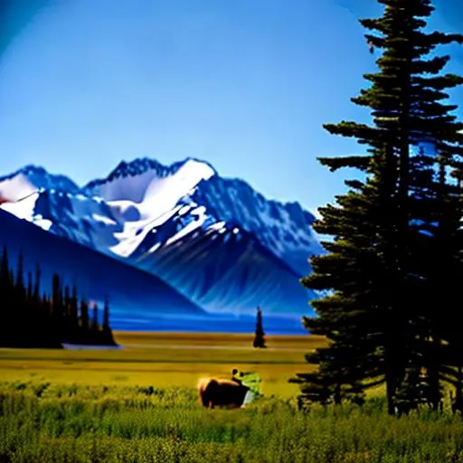 Prompt: Alaskan mountains mid spring
(Lots of wildlife)