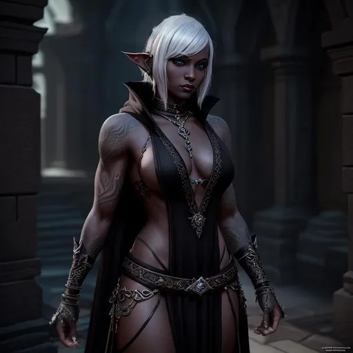 Prompt: beautiful drow punk monk, Dungeons and Dragons portrait, (muscular:1.2), pointed ears, full body, detailed hands, intricate, decadent

unreal engine 5, extreme lighting, ultra realistic, intricate detail, 8k