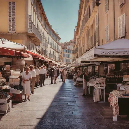 Prompt: market street in french riviera, photography,