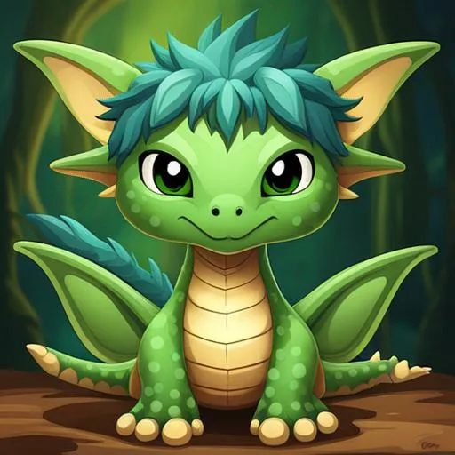 Prompt:  baby green dragon , cute