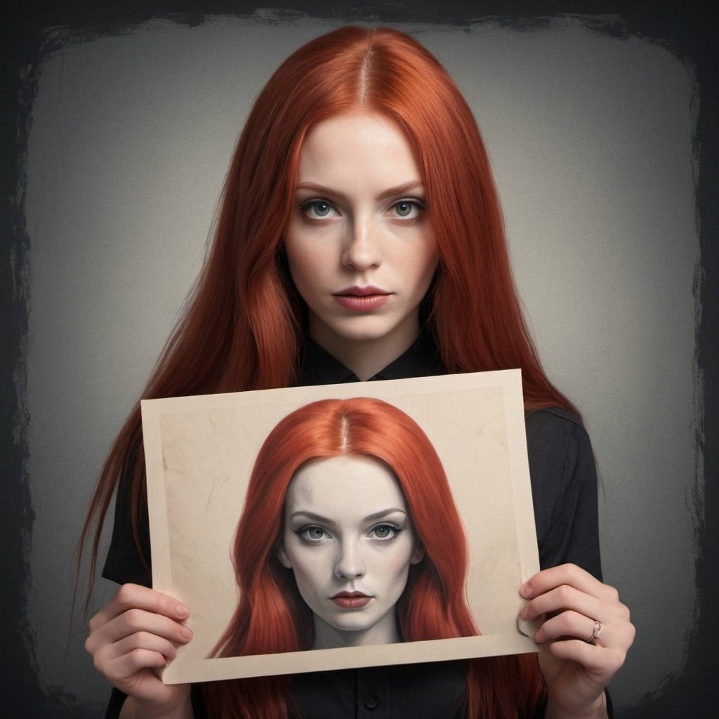 vintage art  vector style  redhead  looking straight  to camera  front view  upper body very l