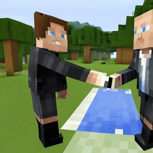 Prompt: Obama signing peace treaty with president Putin in minecraft