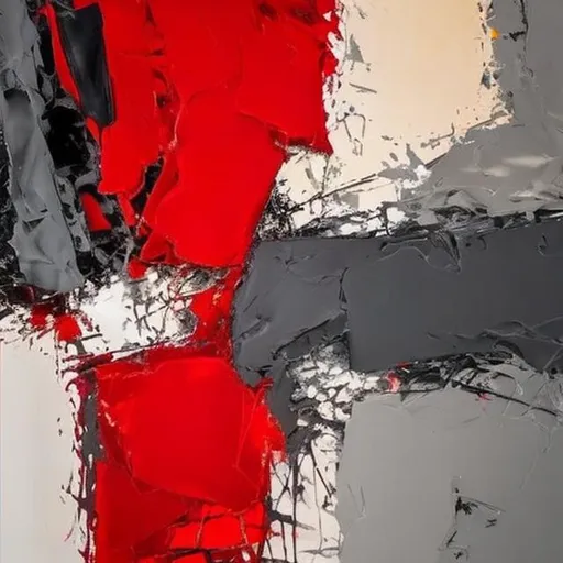 Prompt: Abstracts painting with red colour to be dominante, and some antracit gray and beige