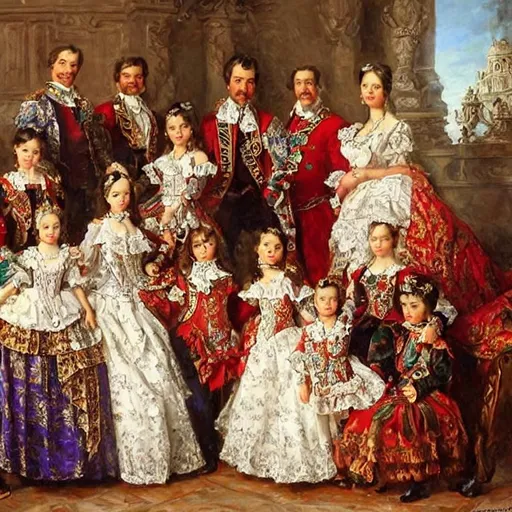 Prompt: Mexico royal family , By Konstantin Razumov, highly detailed, 1700s