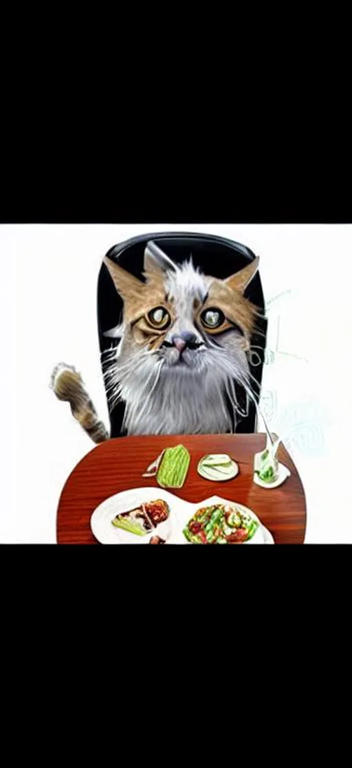 Prompt: Um gato está sentado em uma mesa
