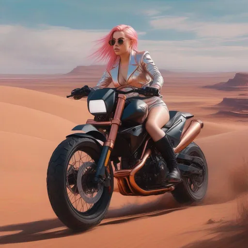 Prompt: {{{masterpiece}}}, 4K, fantasy art, Victorian oil painting, Billie Eilish in a skimpy Bikini with rose gold pinkish hair, realistic proportions, correct proportions. riding a big trail motorcycle. blazing through the dunes of Mars