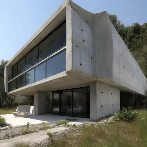 Prompt: eco-brutilism concrete building