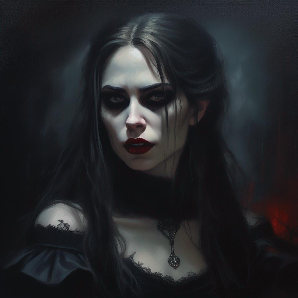 an oil painting portrait of a pretty female vampire,... | OpenArt