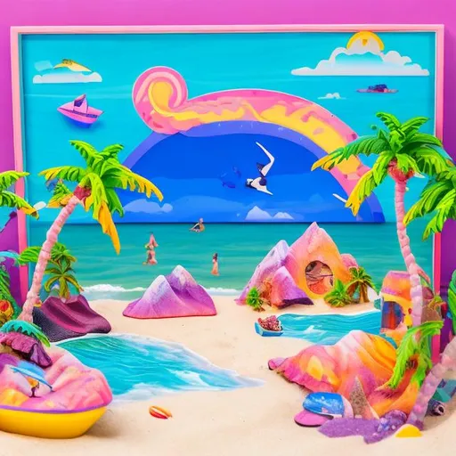 Prompt: Lisa frank style Beach diorama