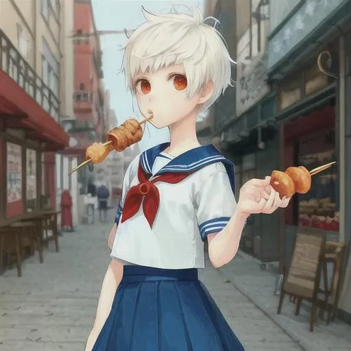 Anime girl with short messy white hair