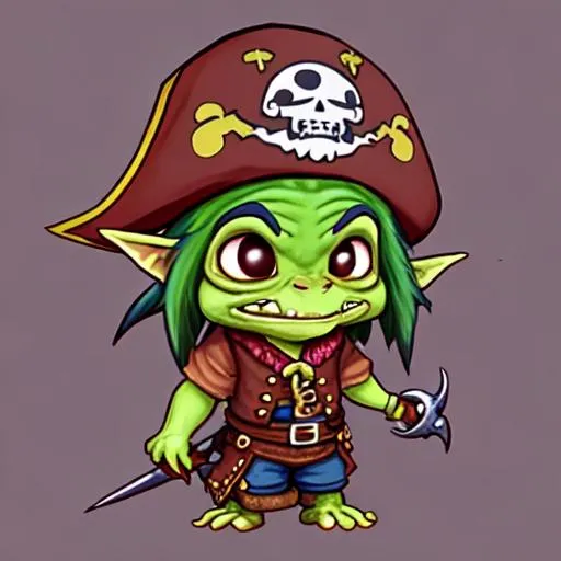 Prompt: Highly detailed chibi goblin wearing a pirate outfit