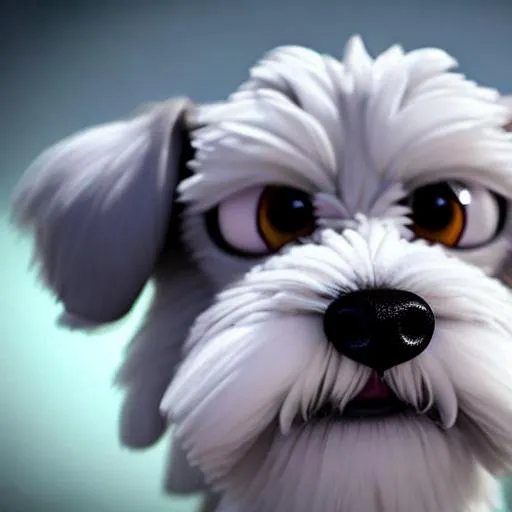 Prompt: 3d fluffy miniature schnauzer, closeup cute and adorable, cute big circular reflective eyes, long fuzzy fur, Pixar render, unreal engine cinematic smooth, intricate detail, cinematic