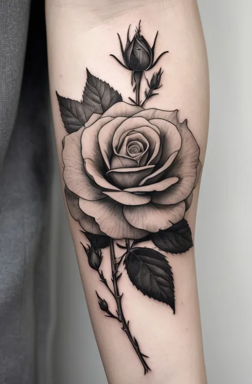 6. Botanical Illustration-Style Rose Tattoos