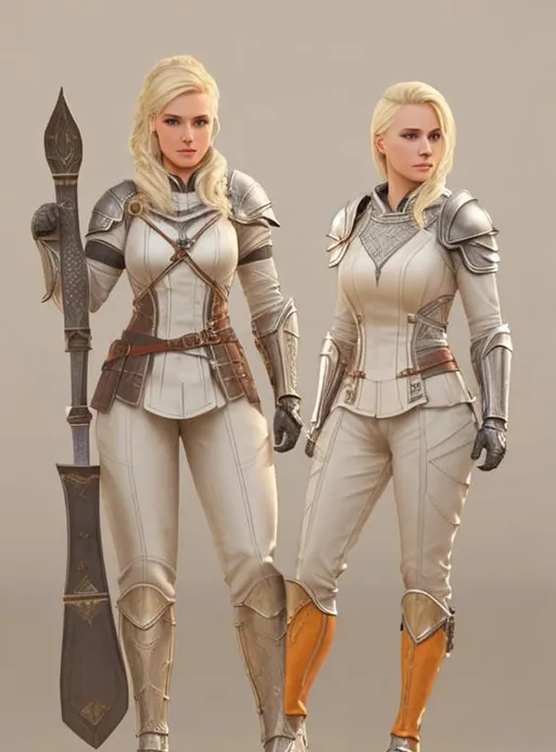 Prompt: digital art, 27-year-old modest Young woman viking, blonde hair, black pants, Quite well-built and lean muscled, assassin's creed Valhalla armor, orange armor, orange gear, Green-gold eyes, very short curly blonde hair, full body, full armor, unreal engine 8k octane, 3d lighting