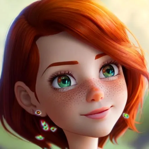Prompt: Auburn hair, freckled, feminine, girl, beautiful , p
Pixar/Disney style