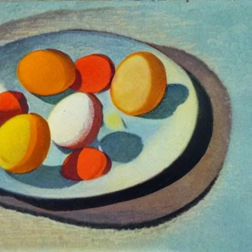 Prompt: Plate of eggs cubism