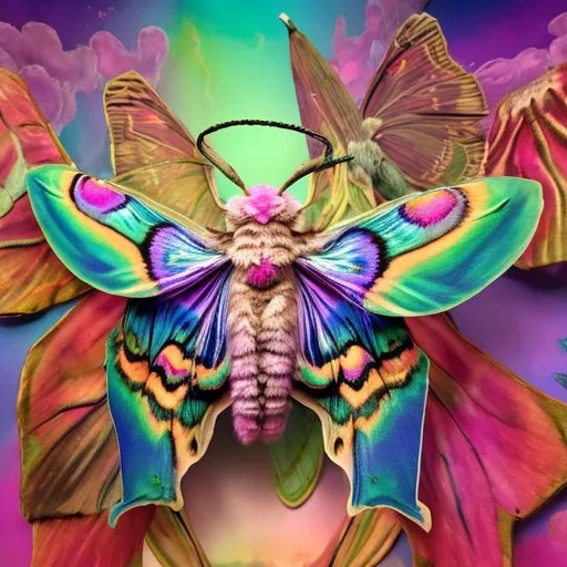 Prompt: Hercules moth diorama in the style of Lisa frank