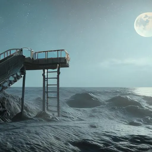 Prompt: stairway from the ocean up to the moon