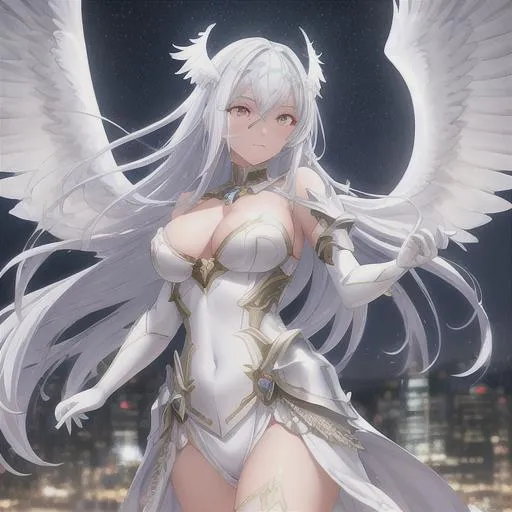 Prompt: Mech, sword in hand, standing over city background,glowing eyes, White feather wings, ultra-fine details, intricate scene, ambient lighting, soft glow, elegant, symmetrical facial features, accurate anatomy, sharp focus, artgerm, taken on nikon d750, scenic, gossamer, iridescent, ethereal, auroracore, splash art, pixiv, tumblr, Unreal Engine,smiling  


big anime dreamy eyes, HDR, high quality, detailed eyes, UHD, illustration, smooth, sharp focus, soft lighting, trending on artstation, digital painting, detailed face, masterpiece, symmetrical eyes,

colorful glamourous hyperdetailed medieval city background,

intricate hyperdetailed breathtaking colorful glamorous scenic view landscape anime Hatsune Miku, beautiful detailed cute face, petite young small body, hyperdetailed intricate flying fluffy blue hair, twin tails, stray hairs, hyperdetailed futuristic cyberpunk leather full body clothes, hyperdetailed complex,

hopeful,

hyperdetailed glowing light, glowing sunshine, studio lighting, cinematic light, highly detailed light reflection, iridescent light reflection, beautiful shading, impressionist painting,

volumetric lighting maximalist photo illustration 64k, resolution high res intricately detailed complex,

key visual, precise lineart, vibrant, panoramic, cinematic, masterfully crafted, 64k resolution, beautiful, stunning, ultra detailed, expressive, hypermaximalist, colorful, rich deep color, vintage show promotional poster, glamour, anime art, fantasy art, brush strokes,