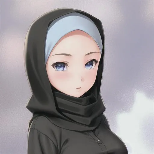 Pretty woman wear hijab, hero, smile, anime version