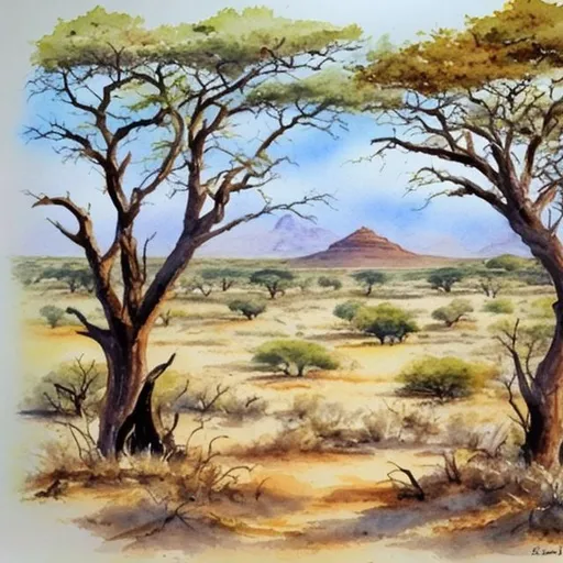 Prompt: Bushveld, Africa, Nature image, watercolour