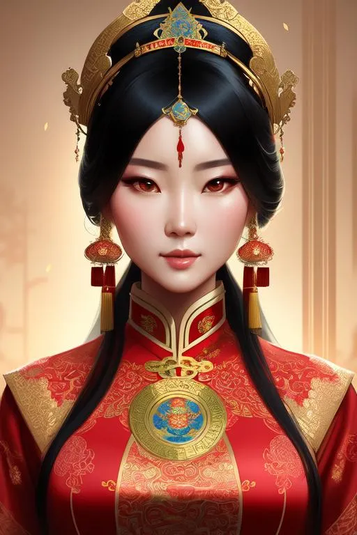 Prompt: portrait of female beautiful Chinese consort, intricate, elegant, highly detailed, digital painting, artstation, concept art, smooth, sharp focus, illustration, art by artgerm and greg rutkowski and alphonse mucha, 8k