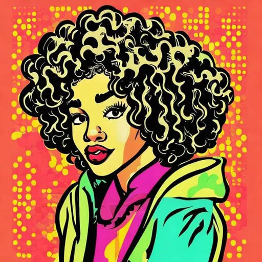 Prompt: black woman with curly hair in pop art style





