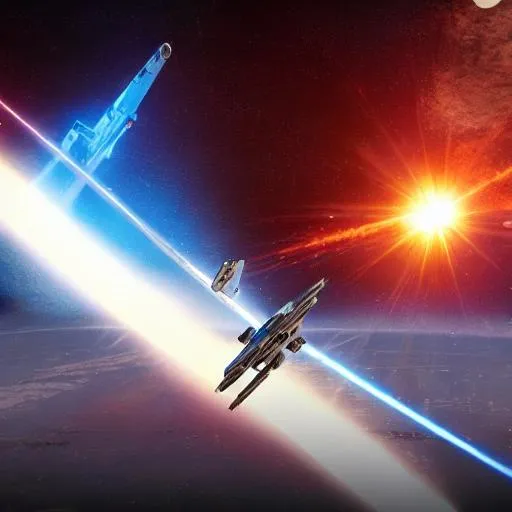 Prompt: A Star Wars Fighter Dogfight in space, a blue sun in the background, realistic, cinematic lighting