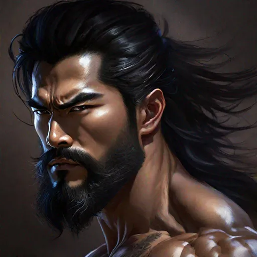 Prompt: Portrait of a very attractive and asianhandsome man with black hair, In hairy chest, 8k detailed eyes, in a fighting pose, 8k, HD, 64k HD quality, (((64k))) Hypperealism, detailed face and eyes, trimmed beard, lighting hair, black eyes, large musculature, a fantasy style portrait painting of a men paladin, blond hair, little smile field oil painting unreal 5 daz. rpg portrait, extremely detailed artgerm greg rutkowski greg hildebrandt tim hildebrandt, masterpiece, cinematic lighting, 8k, complementary colors, golden ratio, octane render, volumetric lighting, unreal 5, artwork, concept art, an adult male white hair barbarian with a bear hood, digital art, character art portrait, matte fantasy painting, deviantart artstation, by jason felix by steve argyle by tyler jacobson by peter mohrbacher, cinematic lighting, smooth, sharp focus, hd wallpaper, cinematic, 