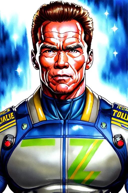 Prompt: (((Nakaba Suzuki))), sticker of ultra detailed portrait of Arnold Schwarzenegger in futuristic police uniform, full body, high quality cell shaded illustration in post apocalyptic style by Nakaba Suzuki, ((full body)), dynamic pose, perfect anatomy, centered, freedom, soul, short hair, approach to perfection, cell shading, 8k , cinematic dramatic atmosphere, watercolor painting, global illumination, detailed and intricate environment, artstation, concept art, fluid and sharp focus, volumetric lighting, cinematic lighting, Art by Nakaba Suzuki, not slutty
