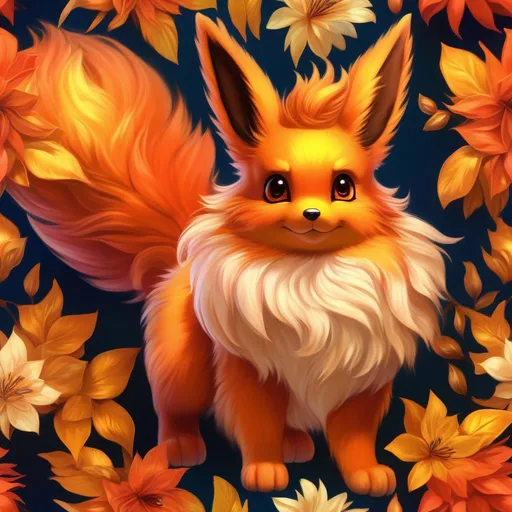 Prompt: (Flareon), realistic, photograph, epic oil painting, (hyper real), furry, (hyper detailed), extremely beautiful, (on back), sprawled, paws in the air, playful, UHD, studio lighting, best quality, professional, ray tracing, 8k eyes, 8k, highly detailed, highly detailed fur, hyper realistic creamy fur, canine quadruped, (high quality fur), fluffy, fuzzy, full body shot, zoomed out view of character, hyper detailed eyes, perfect composition, ray tracing, masterpiece, trending, instagram, artstation, deviantart, best art, best photograph, unreal engine, high octane, cute, adorable smile, lying on back, flipped on back, lazy, peaceful, (highly detailed background), vivid, vibrant, intricate facial detail, incredibly sharp detailed eyes, extremely thick billowing fur,  incredibly realistic golden retriever fur, concept art, anne stokes, yuino chiri, character reveal, extremely detailed fur, sapphire sky, complementary colors, golden ratio, rich shading, vivid colors, high saturation colors, gold light beams