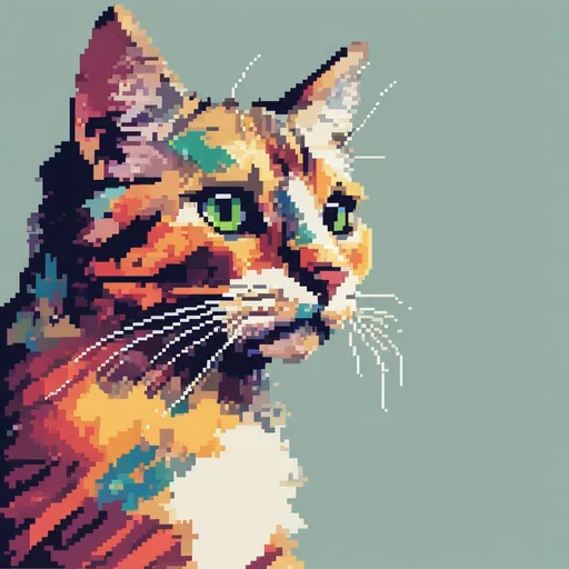 A cat in a colourful indie game pixel style