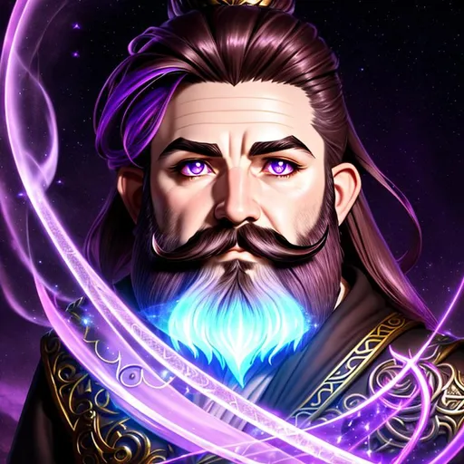 Prompt: concept portrait, cinematic shot,

mythical quirky fantasy gnome, pale skin, ultra detailed dark brown hair, tidy well-kept hair, very long handlebar mustache, thin soul-patch, Dungeons and dragons, bright eyes, short figure, a little squat, 

ultra detailed ornate purple fantasy wizard robes, ultra detailed purple glowing magical sparks flying, 

dark smokey fire background ruins like league of legends shadow isles,

2D illustration, 2D character design, 2D flat color, 2D digital illustration, 2D vector illustration, contrast,

((sunshine, very strong sunlight on face, cinematic lighting, volumetric lighting, iridescent lighting reflection, reflection, beautiful shading, head light, back light, natural light, ray tracing, symmetrical)), (((masterpiece, professional, professional illustration,))),

UDR, HDR, 64k, beautiful, stunning, masterpiece artwork, masterpiece illustration,