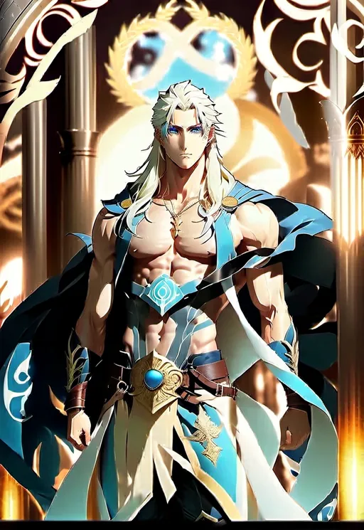 Prompt: Anime Nordic Victorian Odin, slim-muscular physique, blue and white color palette, fierce expression, striking blue eyes, flowing wind, gothic style, detailed armor, atmospheric lighting, intense gaze, high quality, detailed, anime, Nordic, Victorian, gothic, blue and white tones, wind effects, muscular build, autonomy body shape, fierce, professional, atmospheric lighting