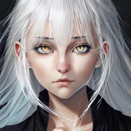 Prompt: girl with amber eyes water orbes white hair