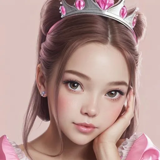 Prompt:  princess wearing pink, facial closeup