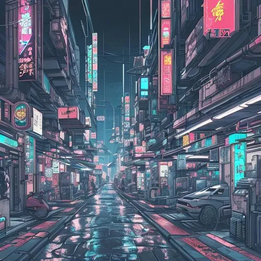 Prompt: Cyberpunk style japanese futuristic street , easy to draw