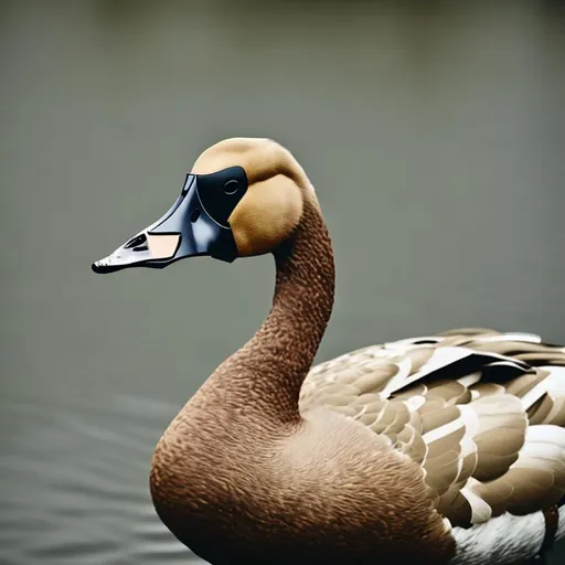 Prompt: a golden goose wearing a gas mask
