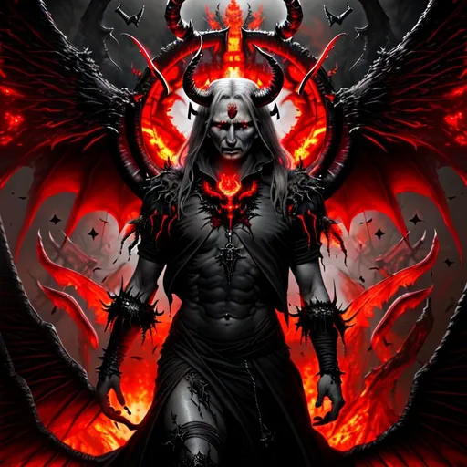 Prompt: Ultra Photo Realistic, Very Detailed, Putin, demon horns, demonic wings, red demonic eyes, modern clothes, very detailed eyes,hd, high definition, 8k resolution, full body, art station, by justing gerard and greg rutkowski, digital art, Dark Ambiente Hell on Earth Inferno Background,  