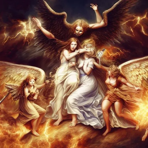 Prompt: angels fighting demons