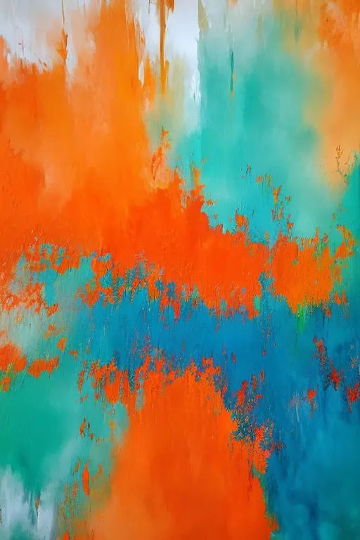Prompt: Abstract art paints orange and aqua blue colour mixed